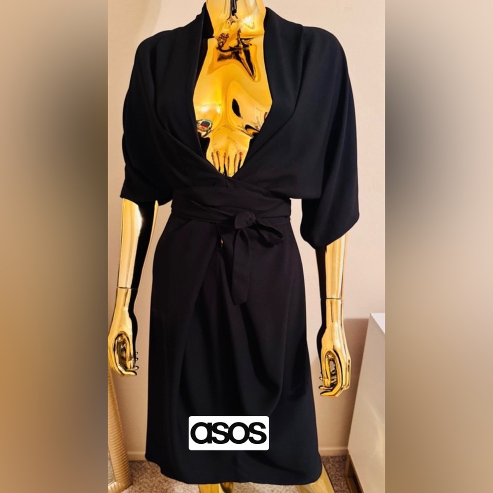 ASOS Versatile Wrap Black Dress, Open or Closed Front, Size 10, NWT